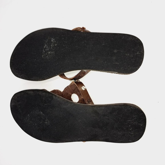 Chocolate Brown Boho Handbeaded leather flip flop flat sandals EU 37 US 6.5 9" L - Picture 4 of 8